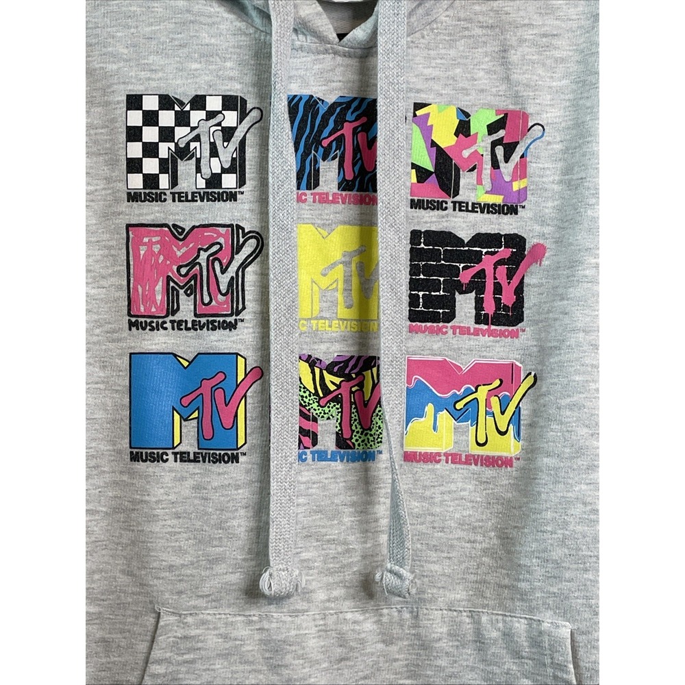 MTV Kids Hoodie M 7-9 Gray Music Television Graphic Pullover‎ Sweatshirt